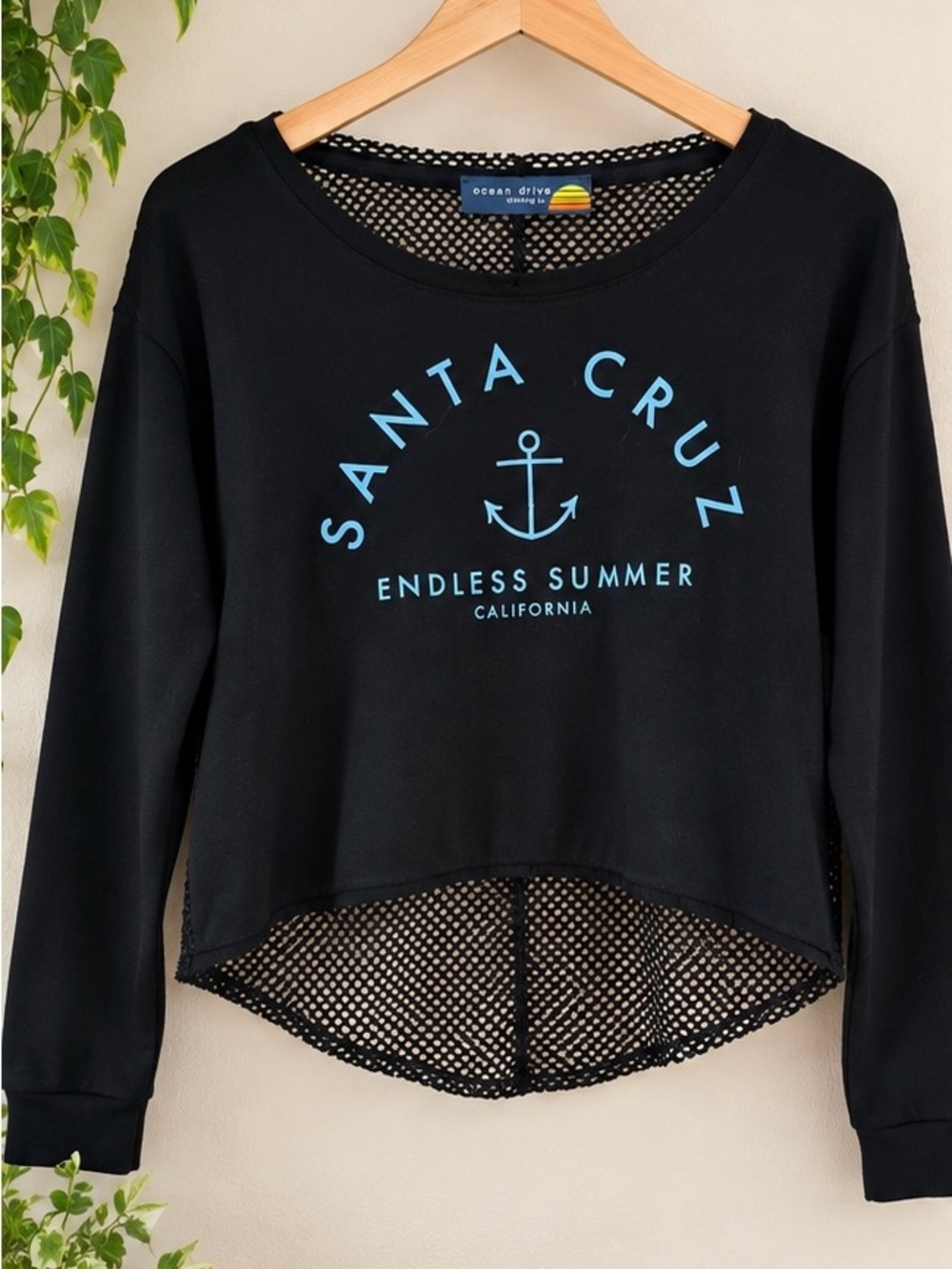 Ocean Drive Santa Cruz Endless Summer Black Mesh Sweatshirt NWOT